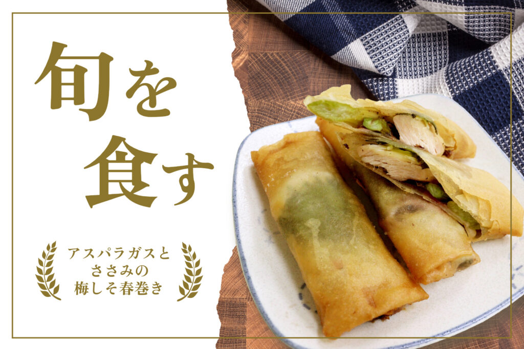 アスパラガスとささみの梅しそ春巻き